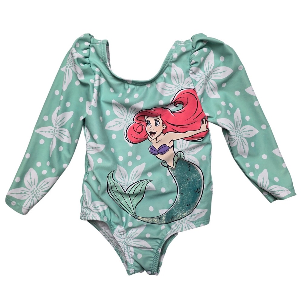 Disney Princess Ariel Little Mermaid Long Sleeve Swimsuit Mint Green 12M Baby